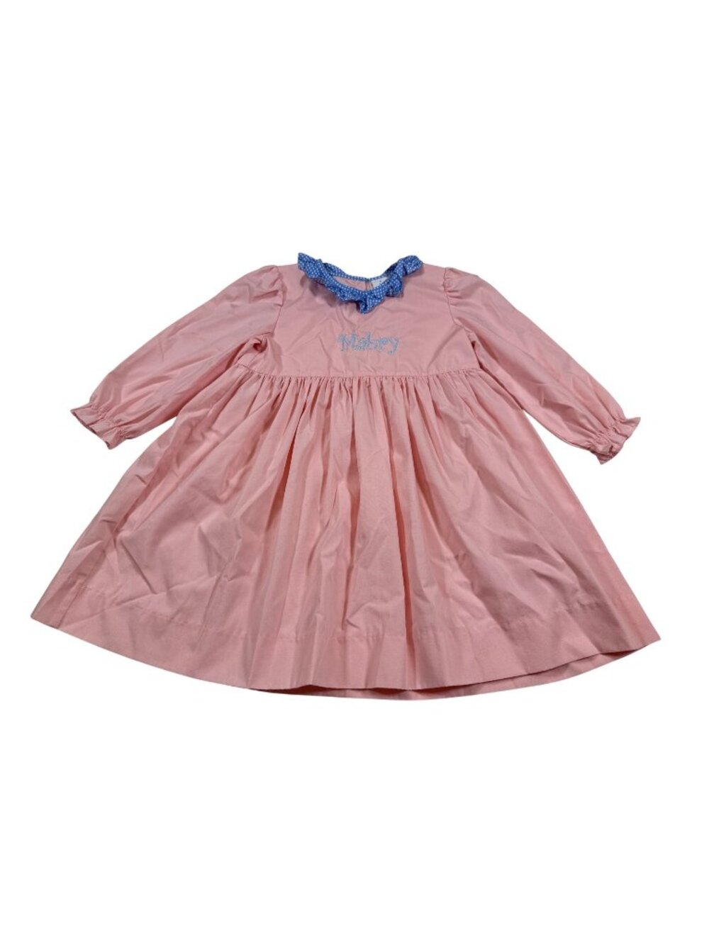Stitchy Fish 4T embroidered Mabry Pink Dress With Blue Polka Dot Collar (NN768)